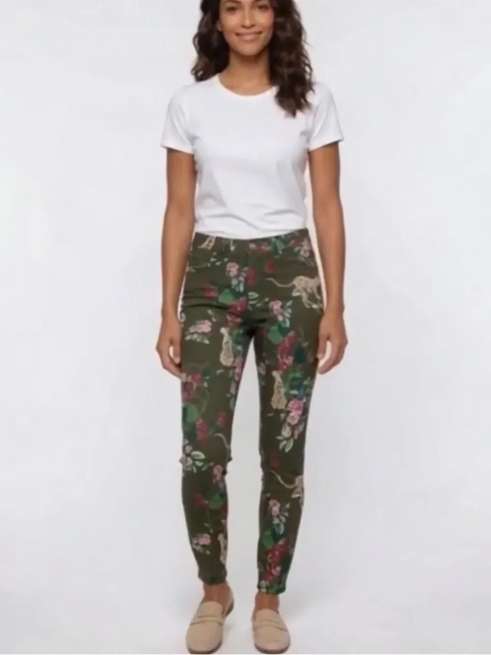 L'Agence Margot Skinny High Rise Geupard Floral French Moss Green Jean Womens 26